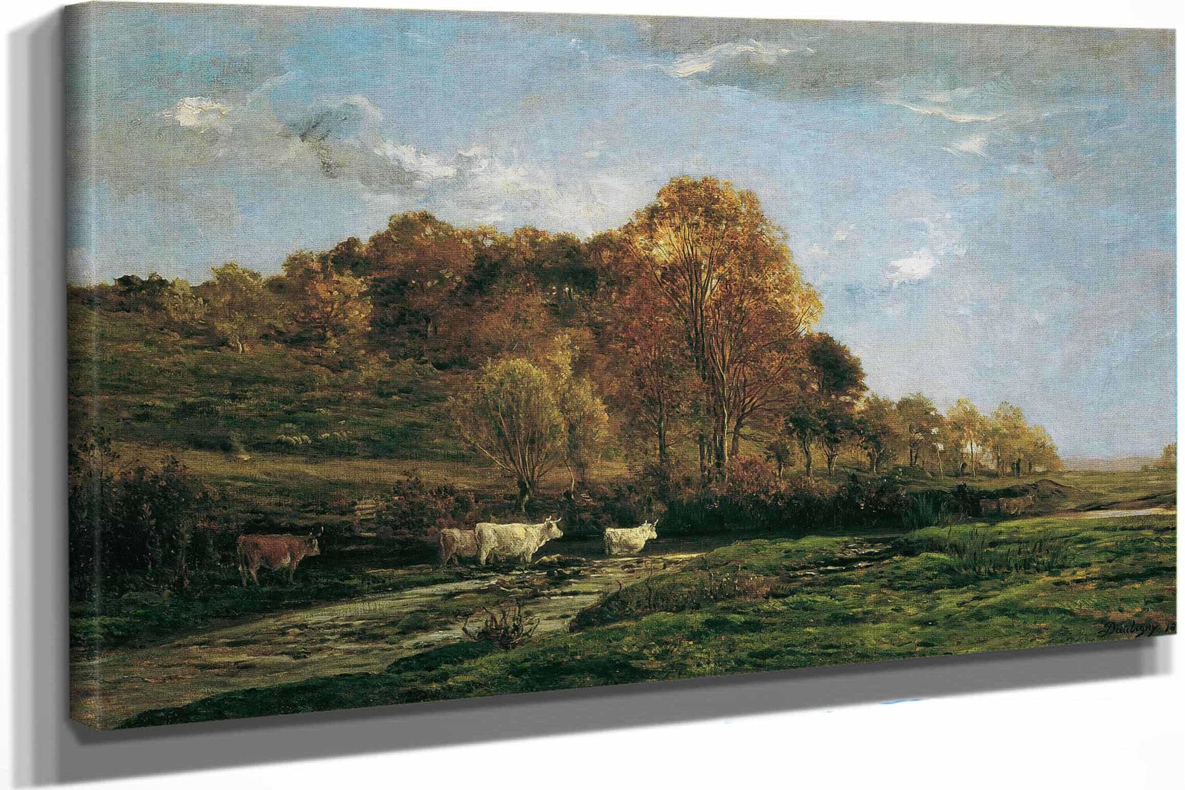 Herbstliche Aulandschaft Abendstimmung by Charles Francois Daubigny