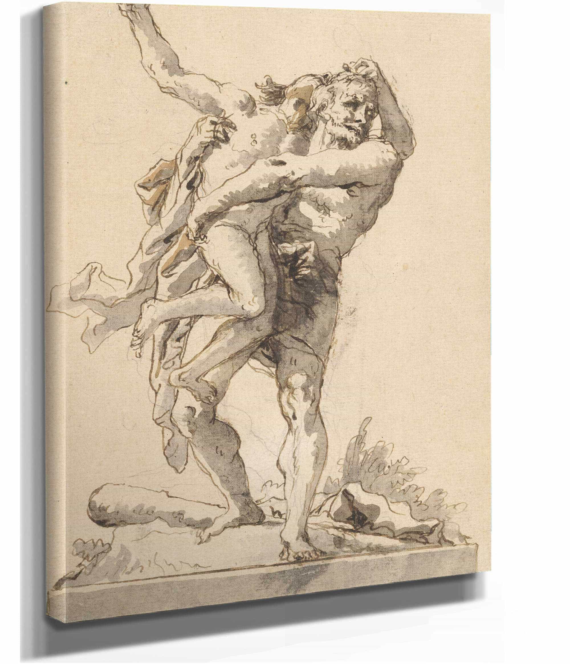 Hercules And Antaeus With A Base Below Late Th Century by Giovanni Domenico Tiepolo