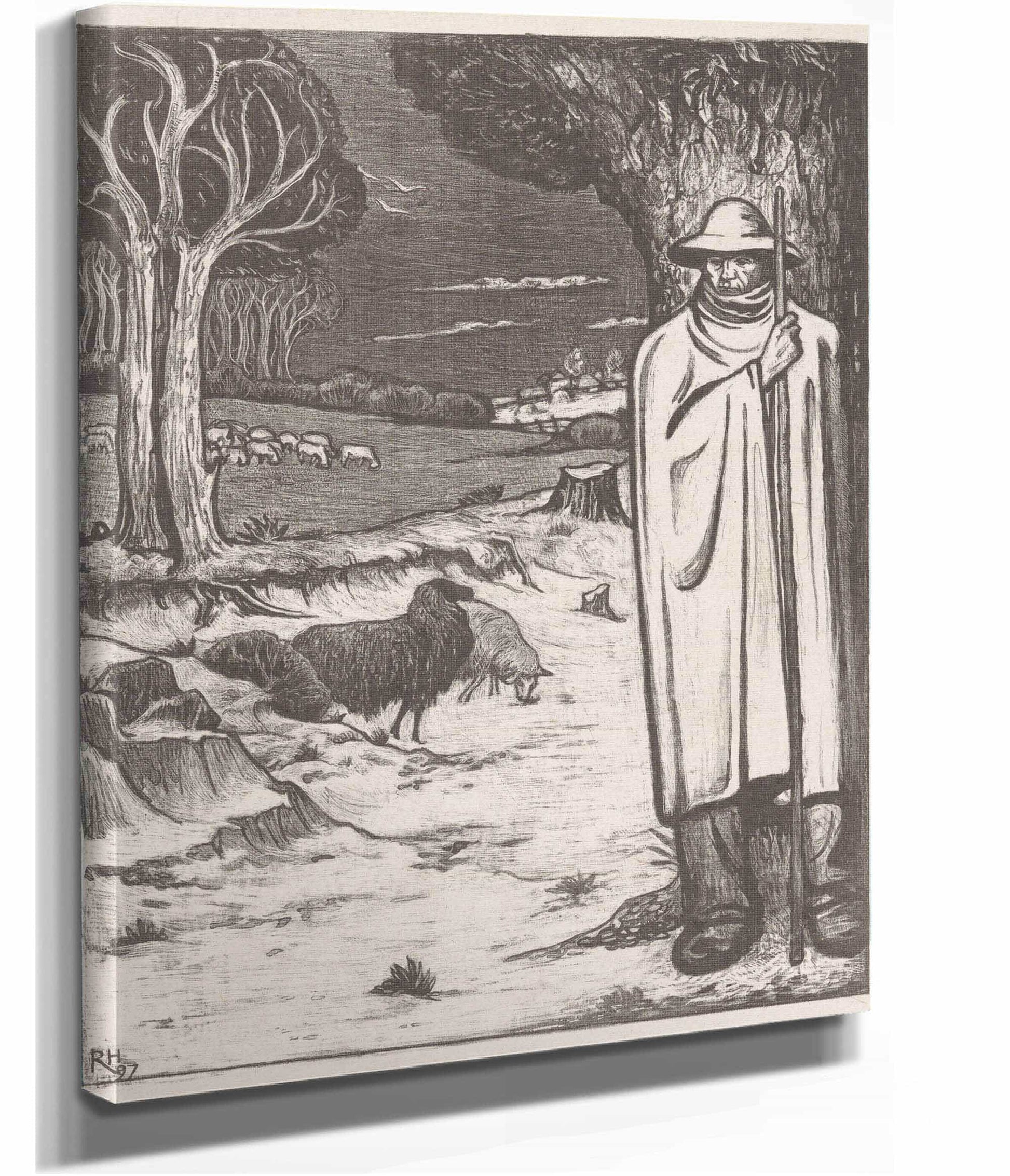 Herder Met Een Kudde Schapen In Een Heuvellandschap by Richard Nicolaus Roland Holst