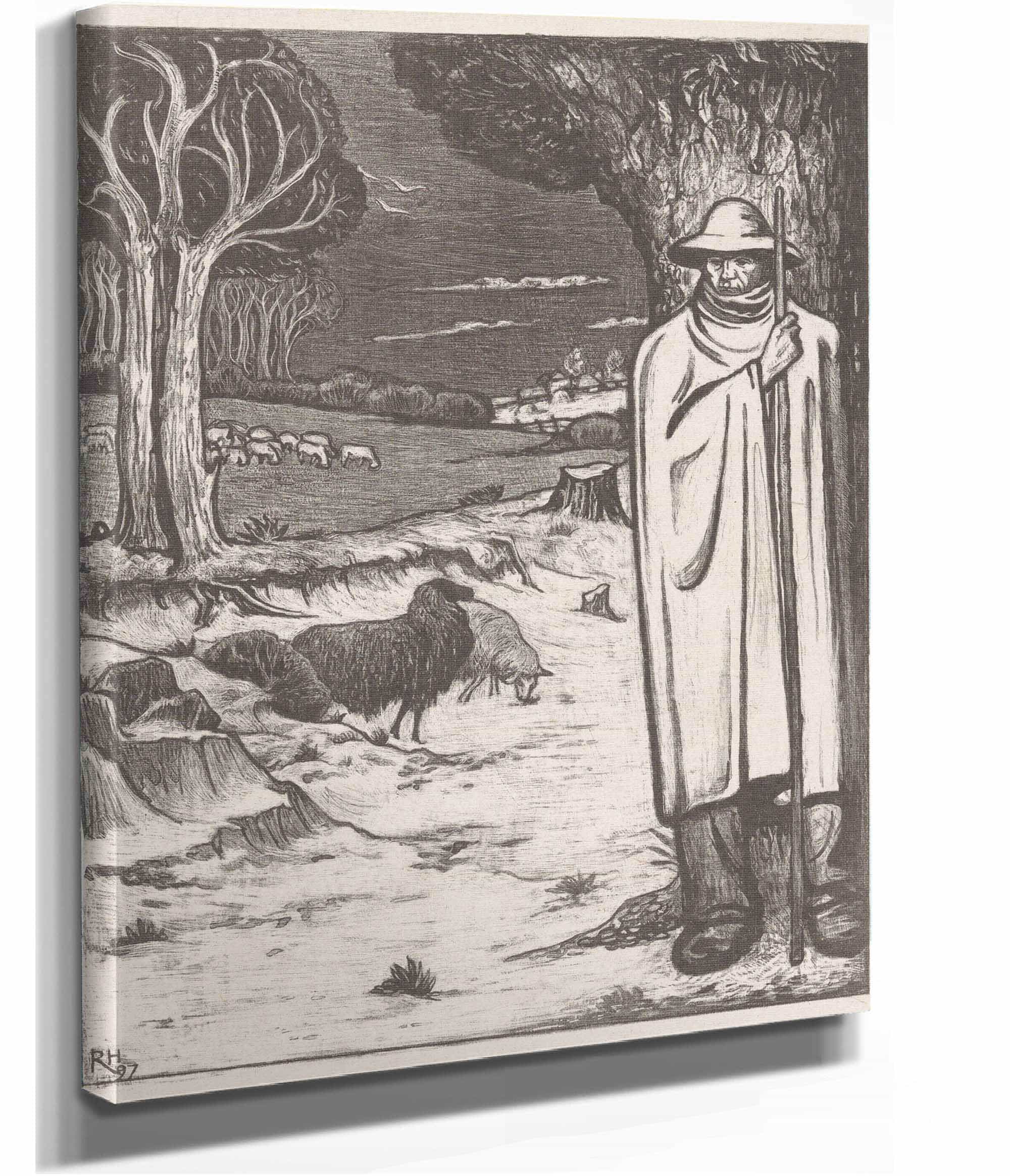 Herder Met Een Kudde Schapen In Een Heuvellandschap by Richard Nicolaus Roland Holst