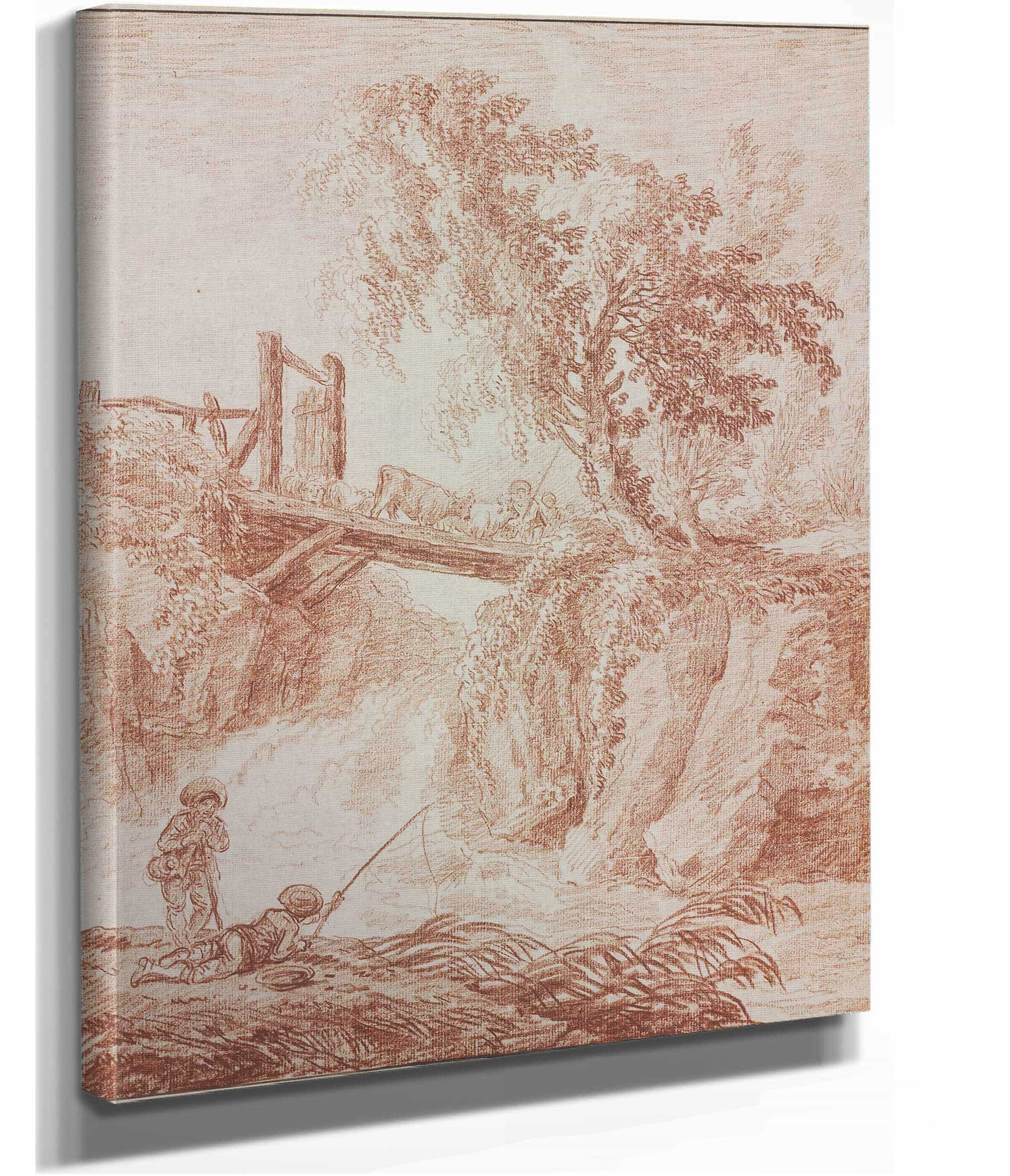 Herdsmen Crossing A Waterfall by Hubert Robert