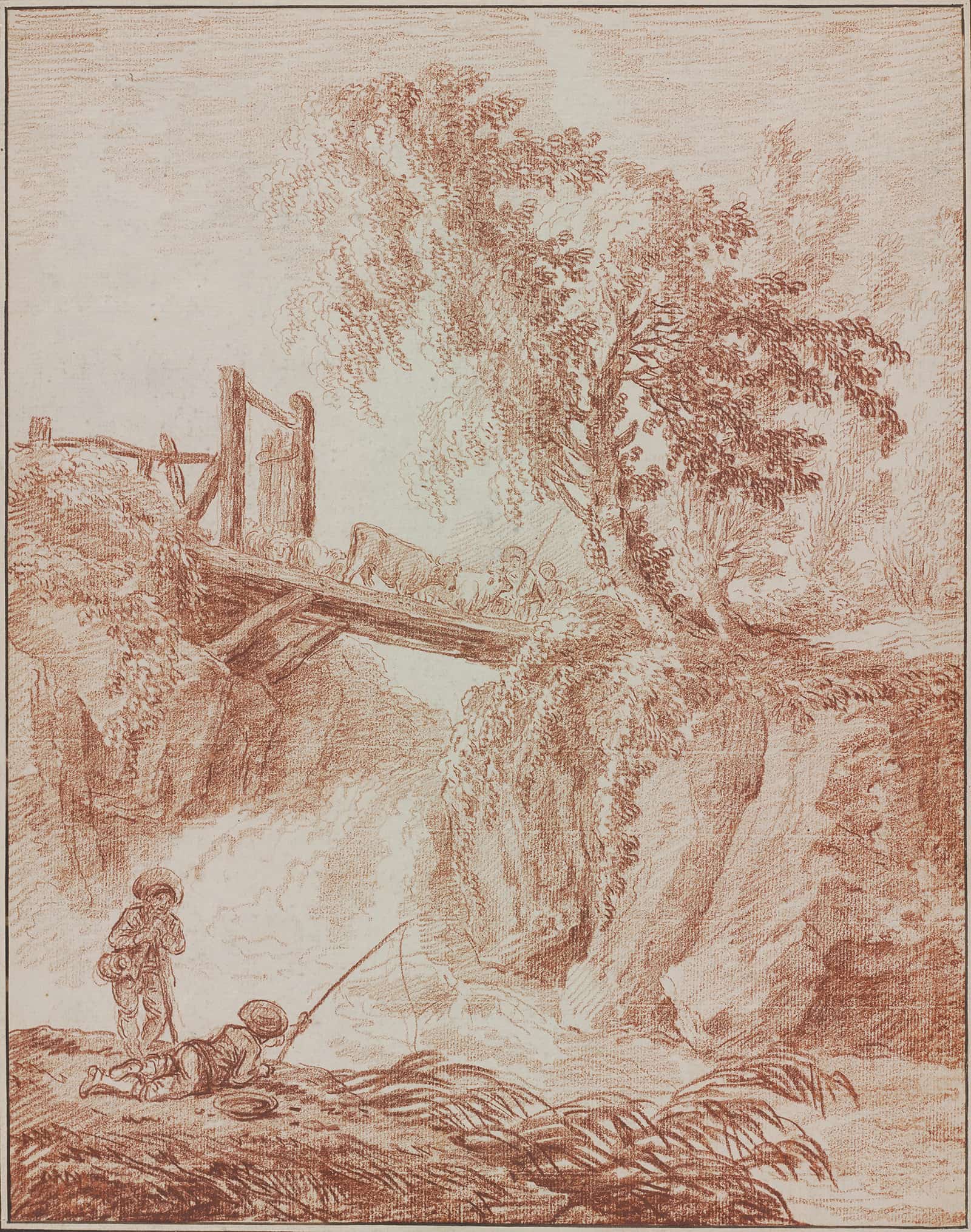 Herdsmen Crossing A Waterfall by Hubert Robert
