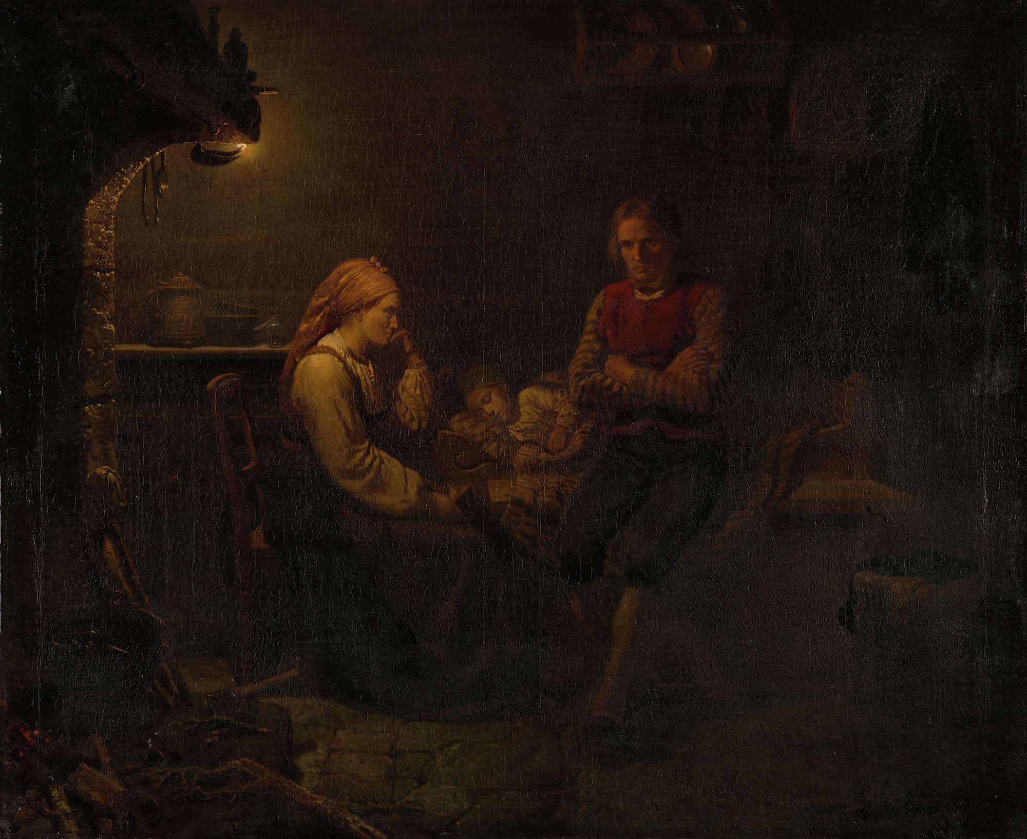 Het Zieke Kind by Adolph Tidemand