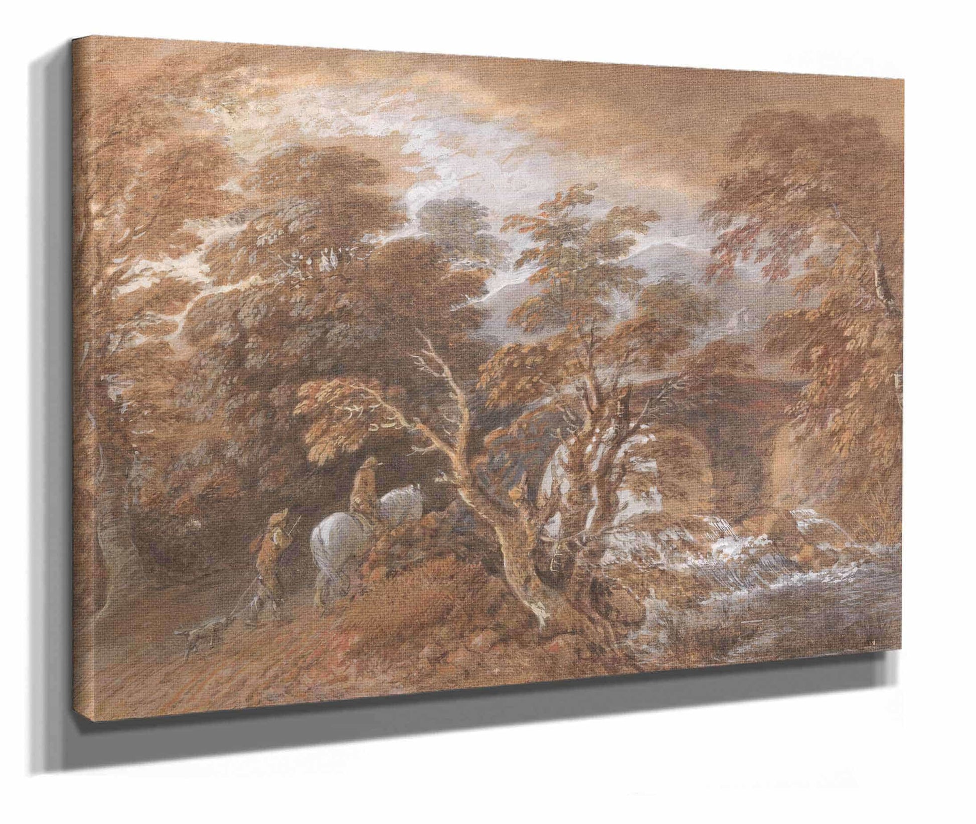 Hilly Landscape With Figures Approaching A Bridge by Thomas Gainsborough