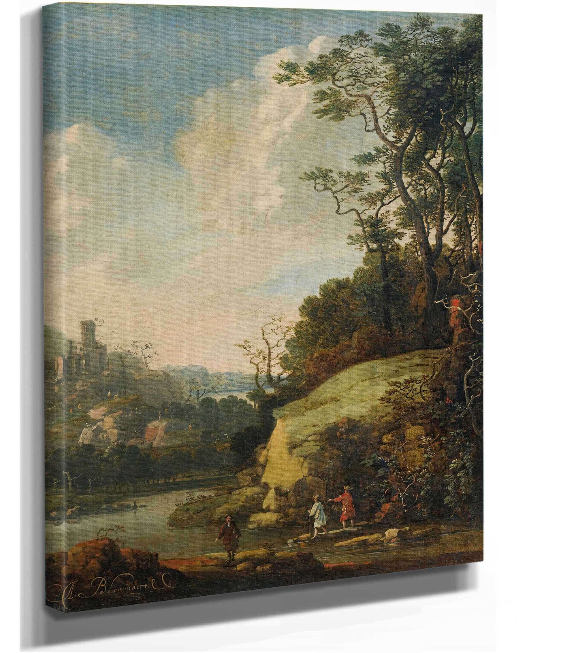 Hilly Landscape With Figures By A River by Abraham Bloemaert