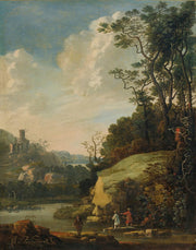 Hilly Landscape With Figures By A River by Abraham Bloemaert