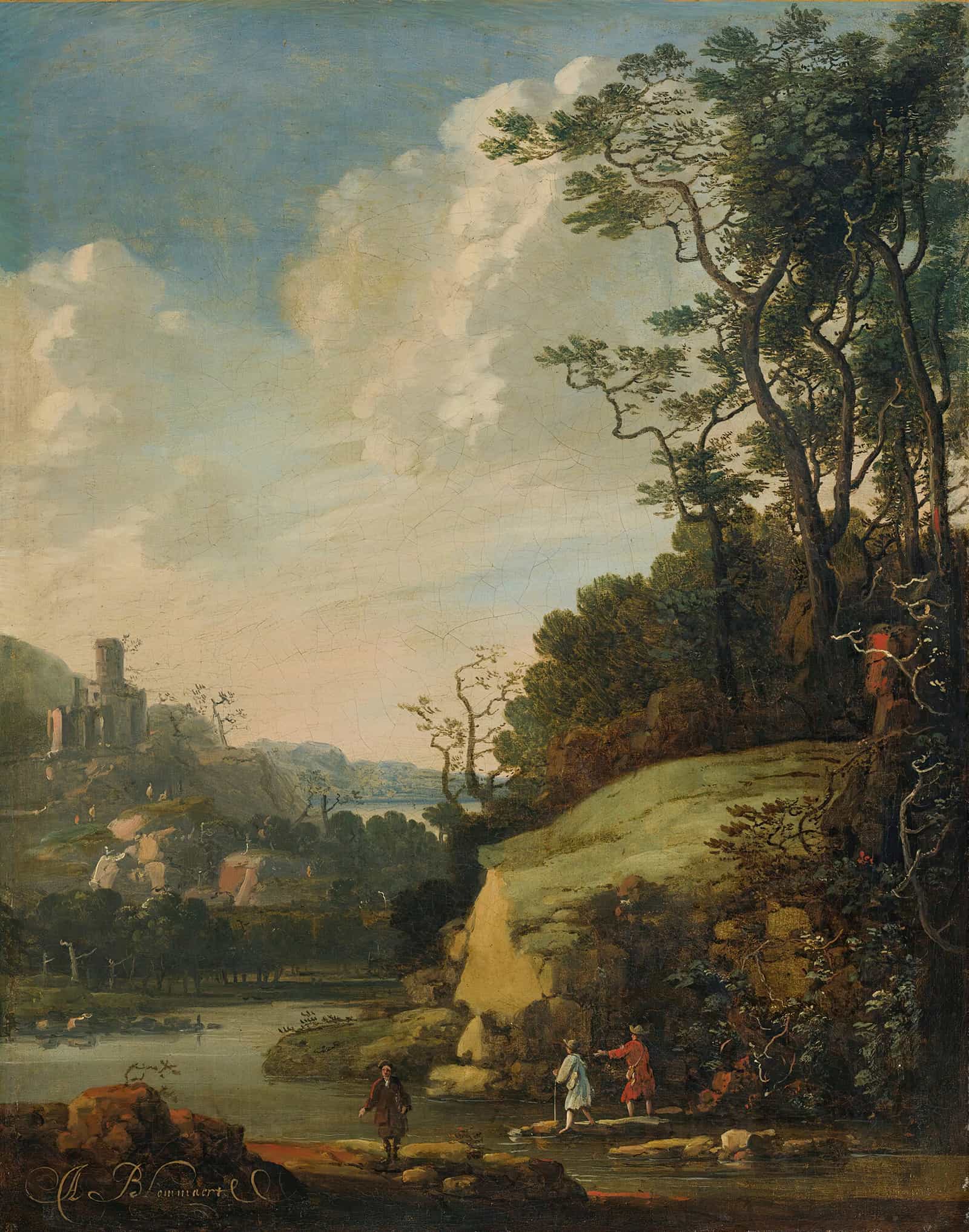 Hilly Landscape With Figures By A River by Abraham Bloemaert