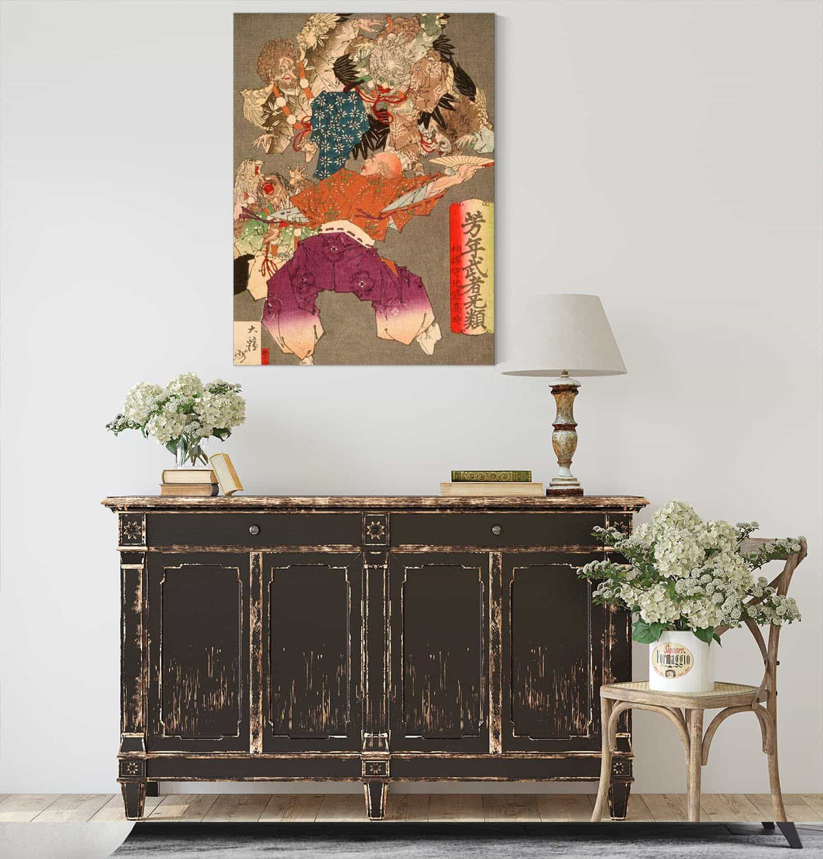 Hojo Takatoki Lord Of Sagami Warding Off Tengu With His Fan by Tsukioka Yoshitoshi