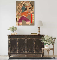 Hojo Takatoki Lord Of Sagami Warding Off Tengu With His Fan by Tsukioka Yoshitoshi