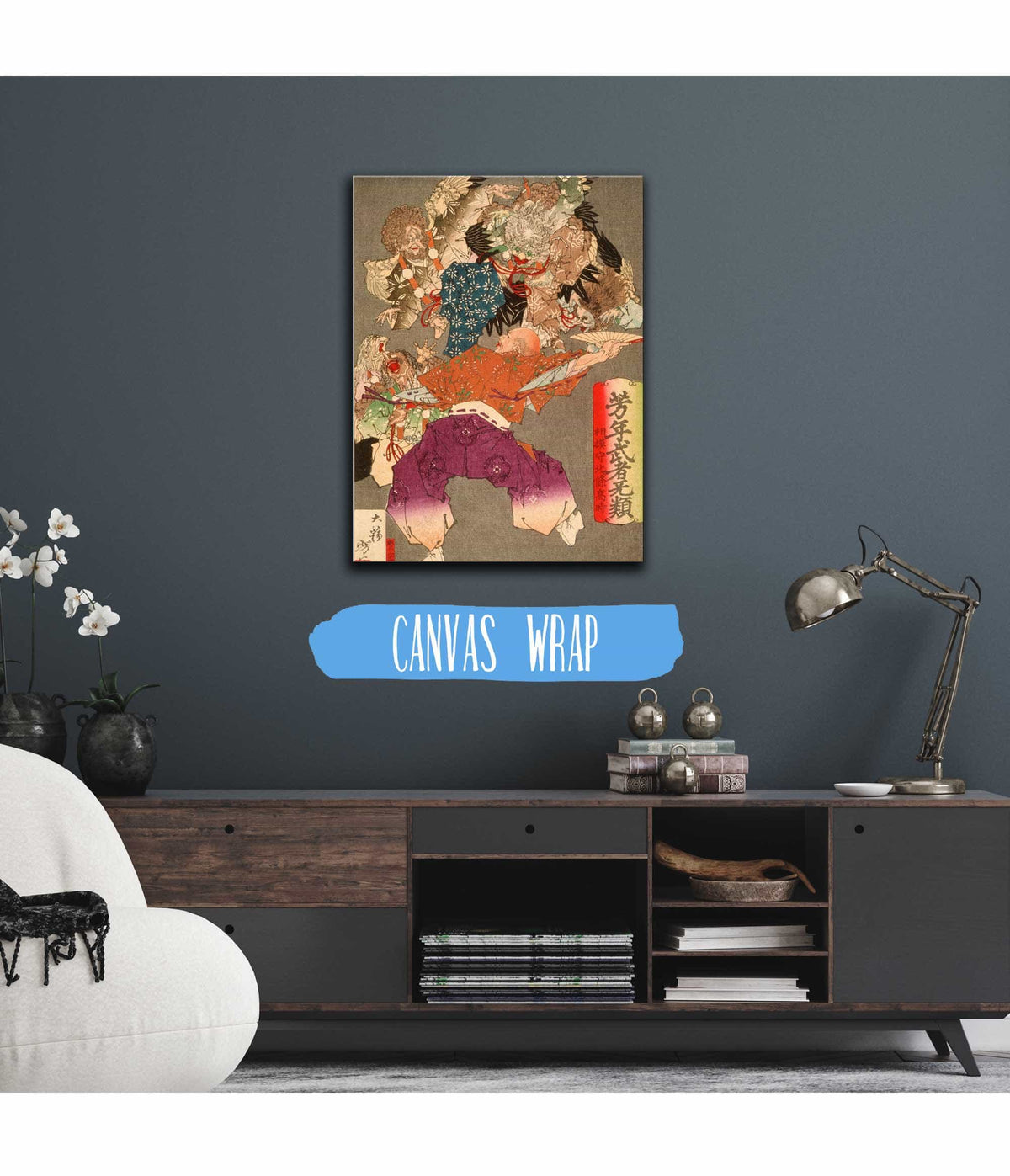 Hojo Takatoki Lord Of Sagami Warding Off Tengu With His Fan by Tsukioka Yoshitoshi