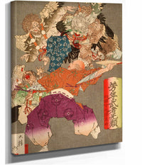 Hojo Takatoki Lord Of Sagami Warding Off Tengu With His Fan by Tsukioka Yoshitoshi