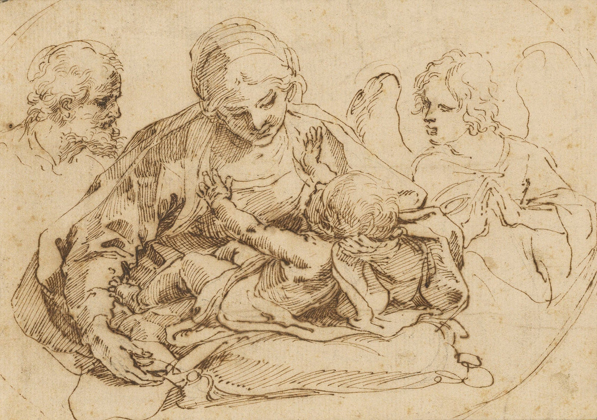 Holy Family With An Angel Mid Late S by Guido Reni