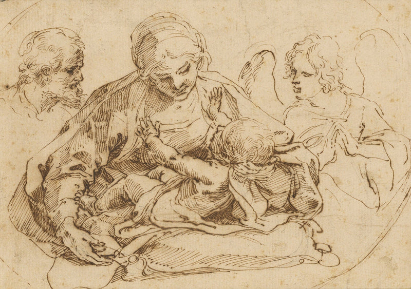 Holy Family With An Angel Mid Late S by Guido Reni