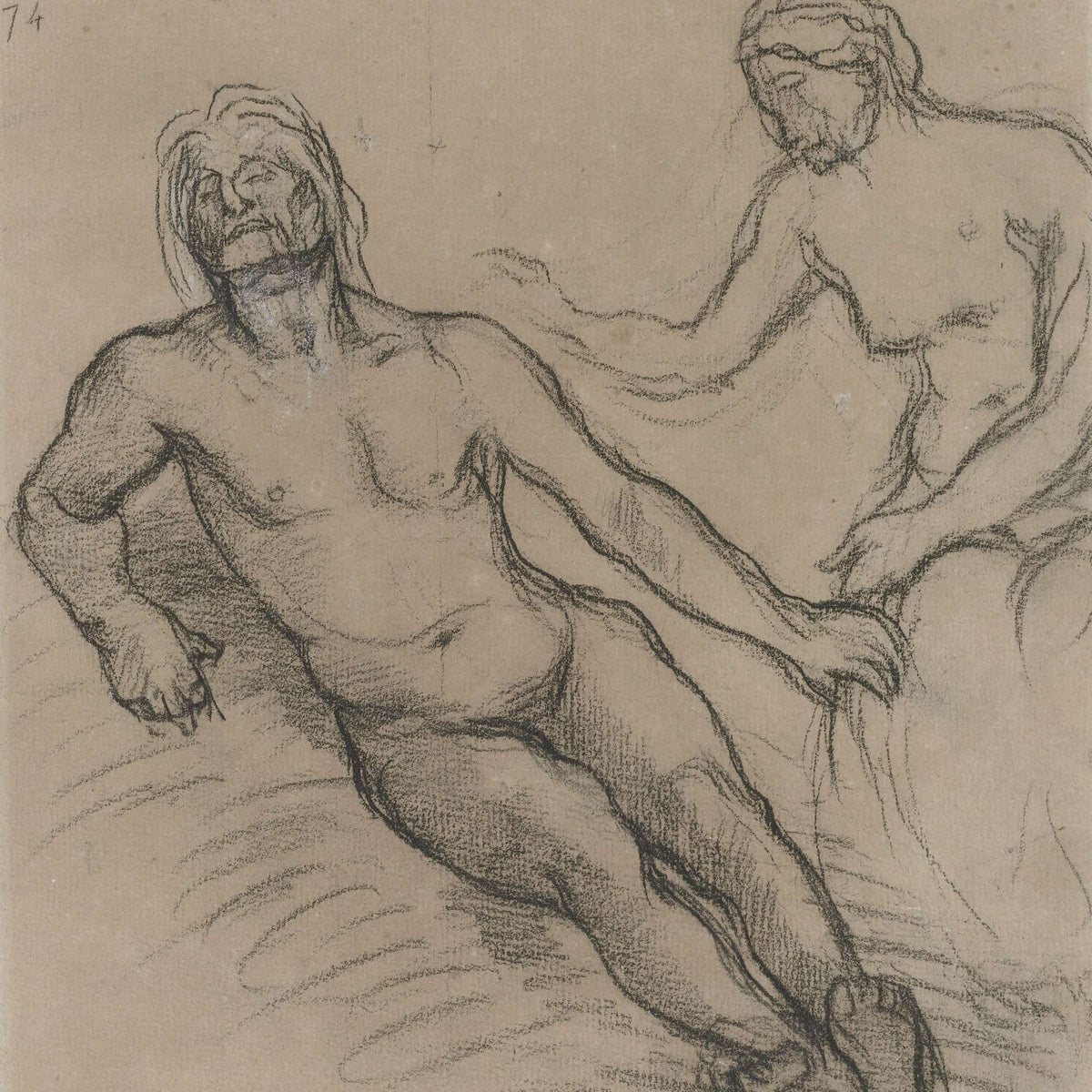 Homme Allonge Par Terre Et Femme Assise Penchee Sur Lui by Pierre Puvis De Chavannes