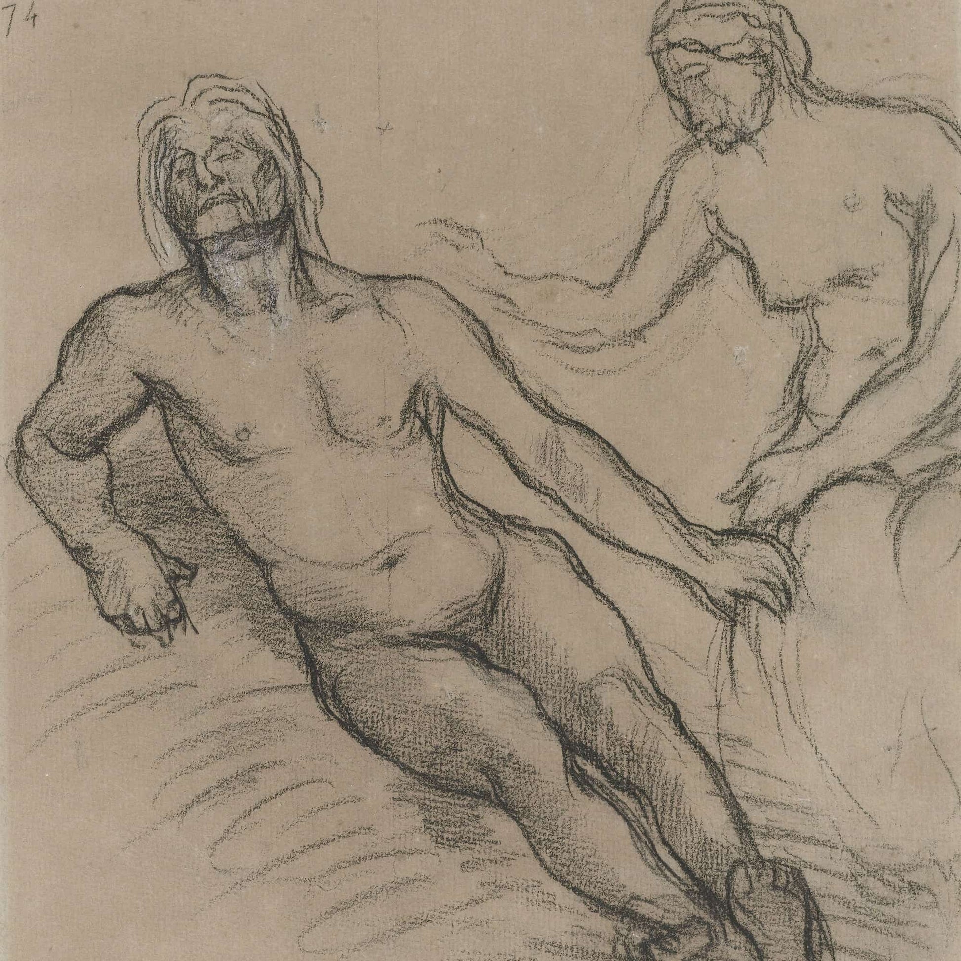 Homme Allonge Par Terre Et Femme Assise Penchee Sur Lui by Pierre Puvis De Chavannes