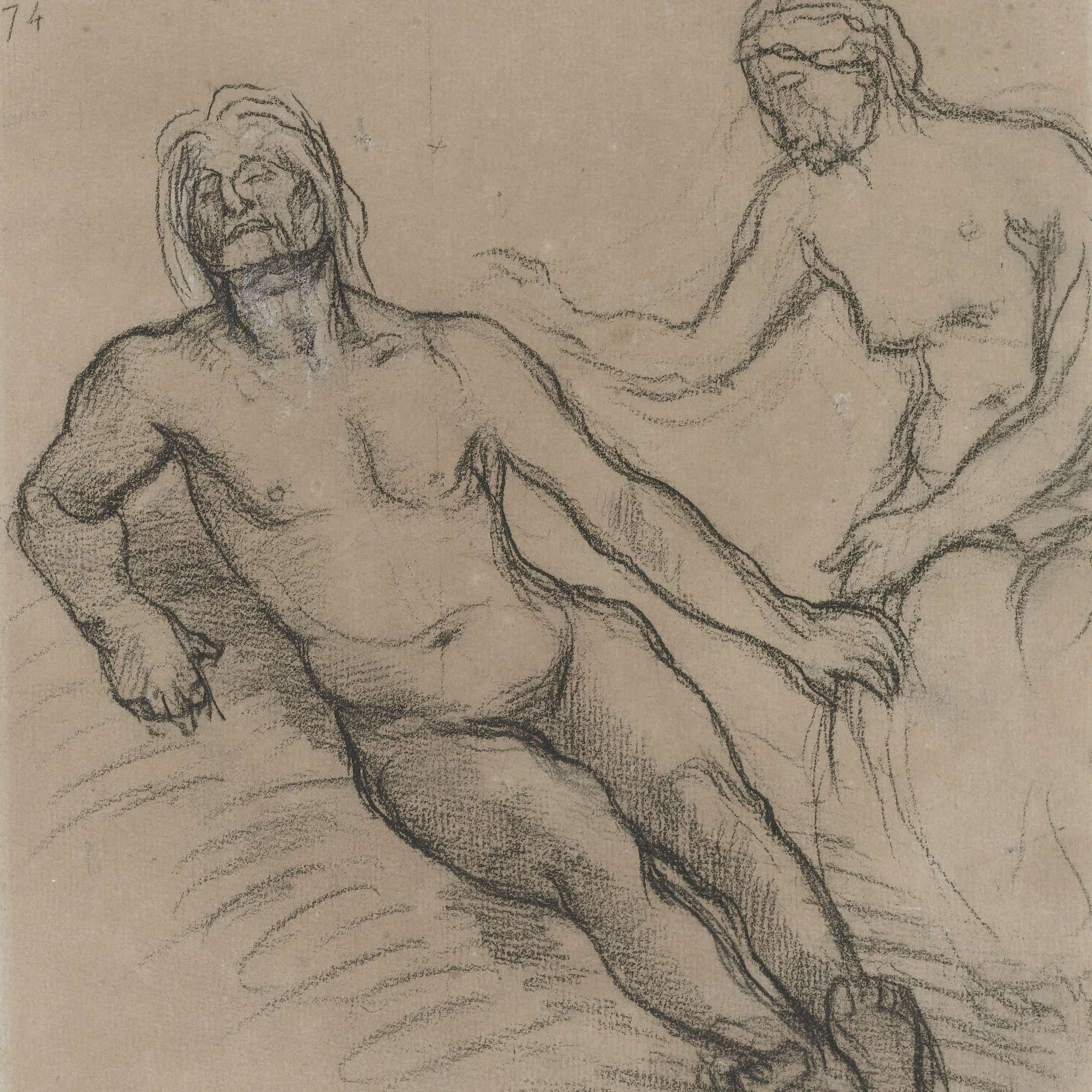 Homme Allonge Par Terre Et Femme Assise Penchee Sur Lui by Pierre Puvis De Chavannes