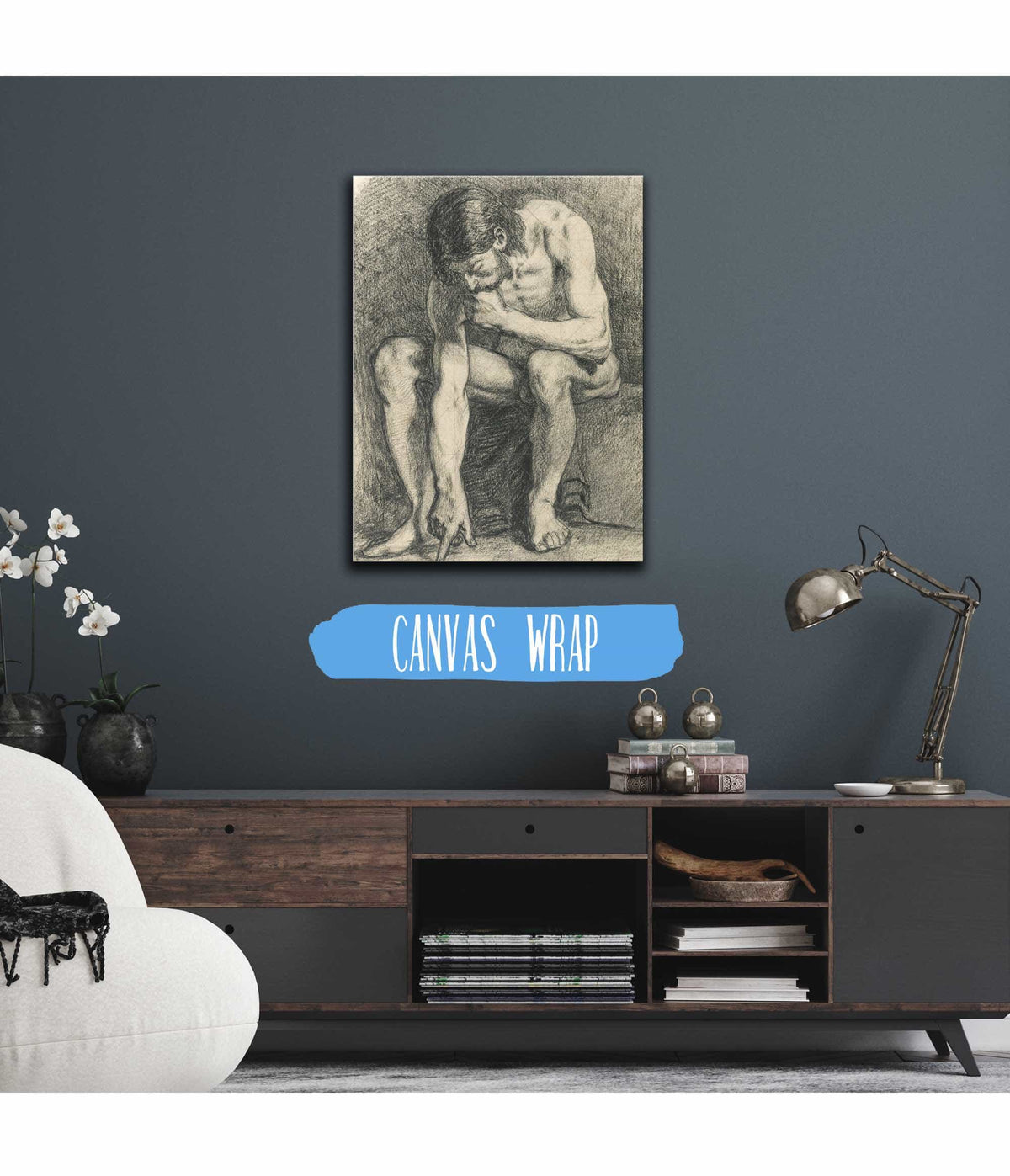 Homme Assis Nu Ecrivant Par Terre Avec Son Doigt by Pierre Puvis De Chavannes