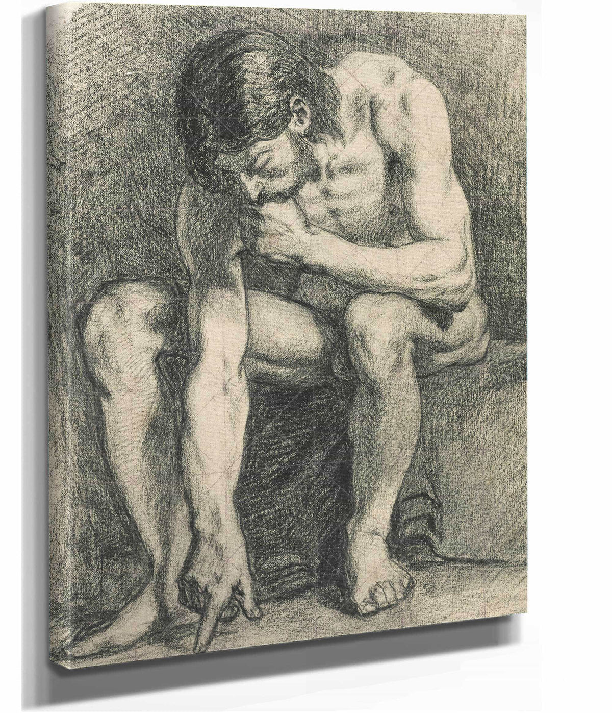 Homme Assis Nu Ecrivant Par Terre Avec Son Doigt by Pierre Puvis De Chavannes
