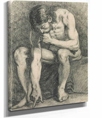 Homme Assis Nu Ecrivant Par Terre Avec Son Doigt by Pierre Puvis De Chavannes