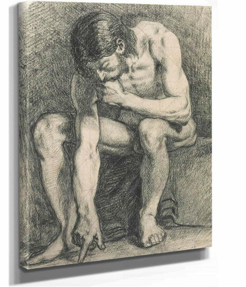 Homme Assis Nu Ecrivant Par Terre Avec Son Doigt by Pierre Puvis De Chavannes