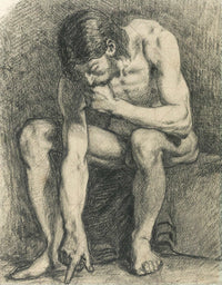 Homme Assis Nu Ecrivant Par Terre Avec Son Doigt by Pierre Puvis De Chavannes