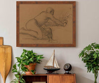 Homme Nu Accroupi Coupant Des Herbes Avec Une Faucille by Pierre Puvis De Chavannes