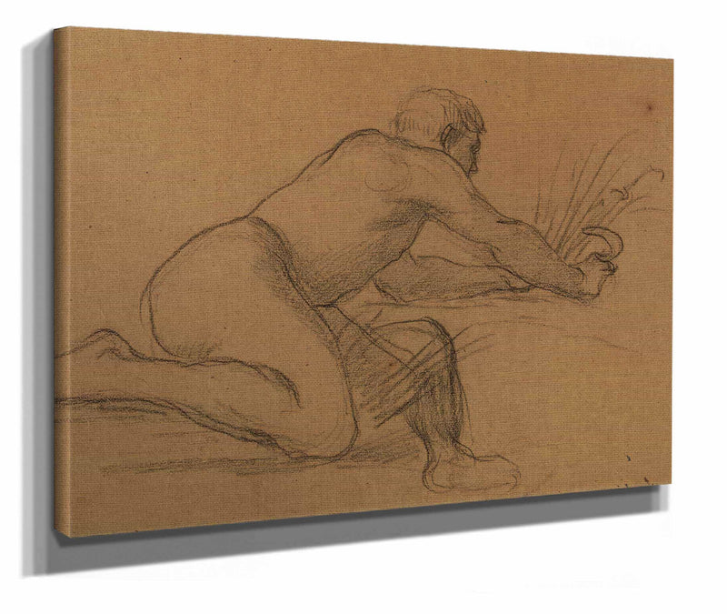 Homme Nu Accroupi Coupant Des Herbes Avec Une Faucille by Pierre Puvis De Chavannes