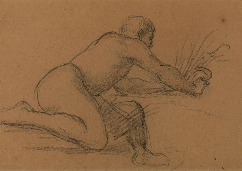 Homme Nu Accroupi Coupant Des Herbes Avec Une Faucille by Pierre Puvis De Chavannes