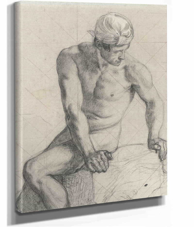 Homme Nu Assis Coiffe Dun Turban by Pierre Puvis De Chavannes