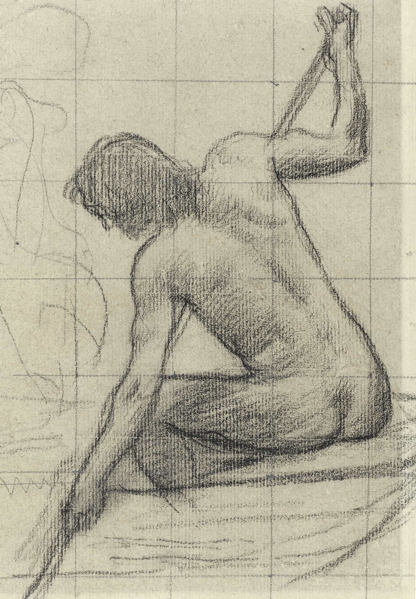 Homme Nu Assis De Dos Tenant Un Baton by Pierre Puvis De Chavannes