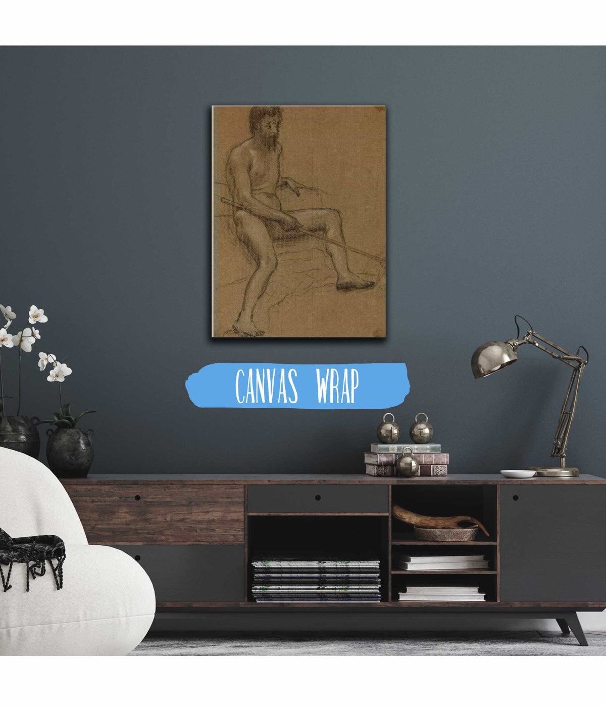 Homme Nu Assis Tenant Un Baton Dans La Main Droite by Pierre Puvis De Chavannes