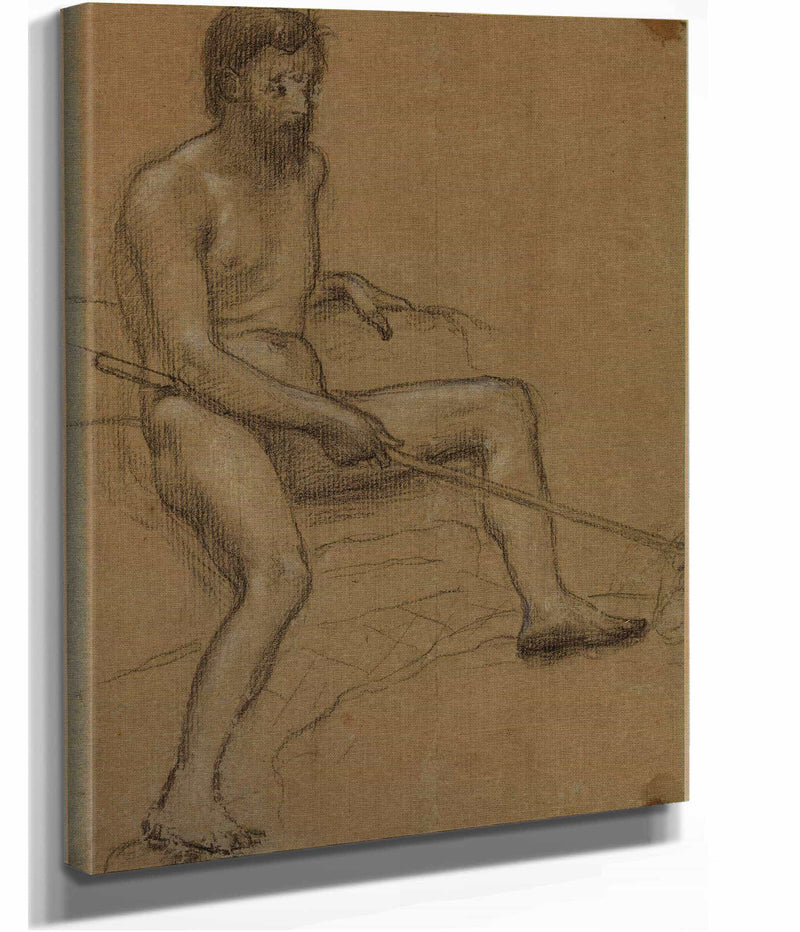Homme Nu Assis Tenant Un Baton Dans La Main Droite by Pierre Puvis De Chavannes