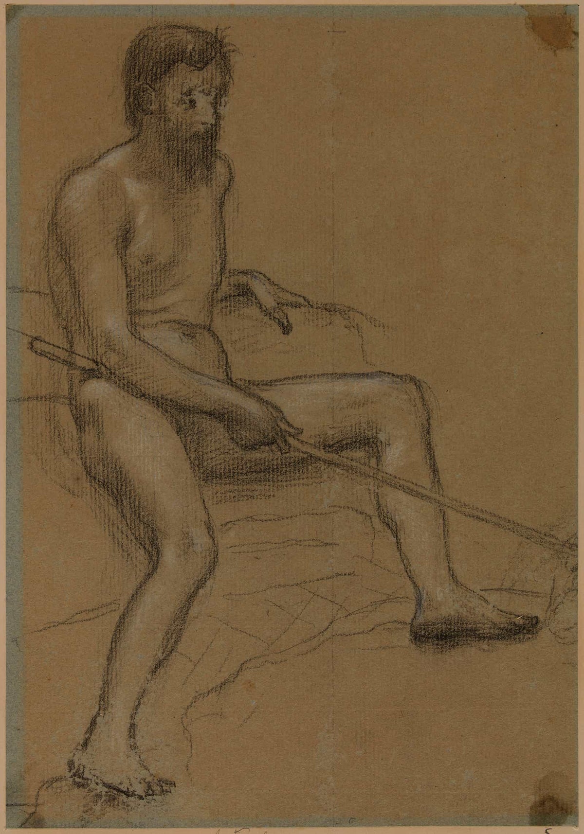 Homme Nu Assis Tenant Un Baton Dans La Main Droite by Pierre Puvis De Chavannes
