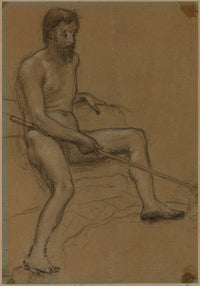 Homme Nu Assis Tenant Un Baton Dans La Main Droite by Pierre Puvis De Chavannes