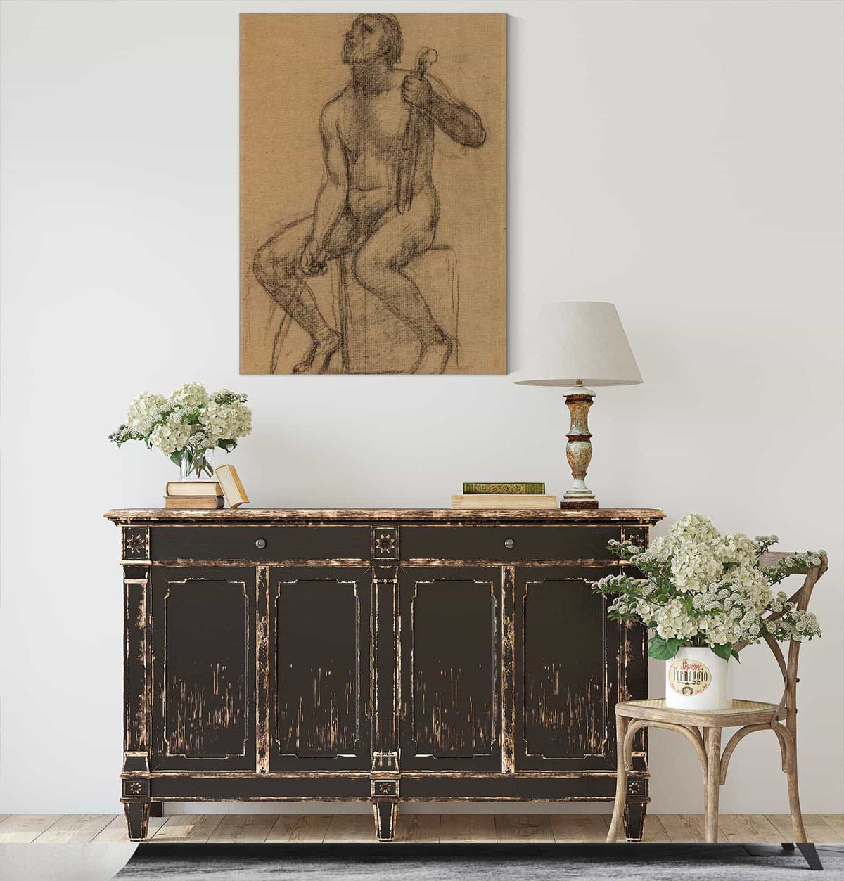 Homme Nu Assis Tenant Un Violon Et Un Archet by Pierre Puvis De Chavannes