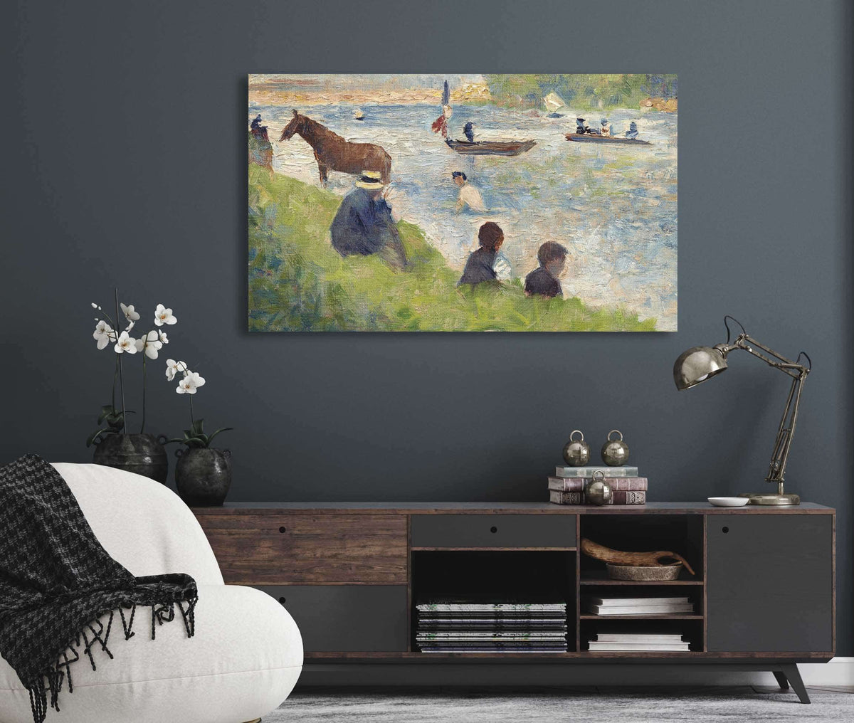 Horse And Boats Study For Bathers At Asnieres  by Georges Seurat