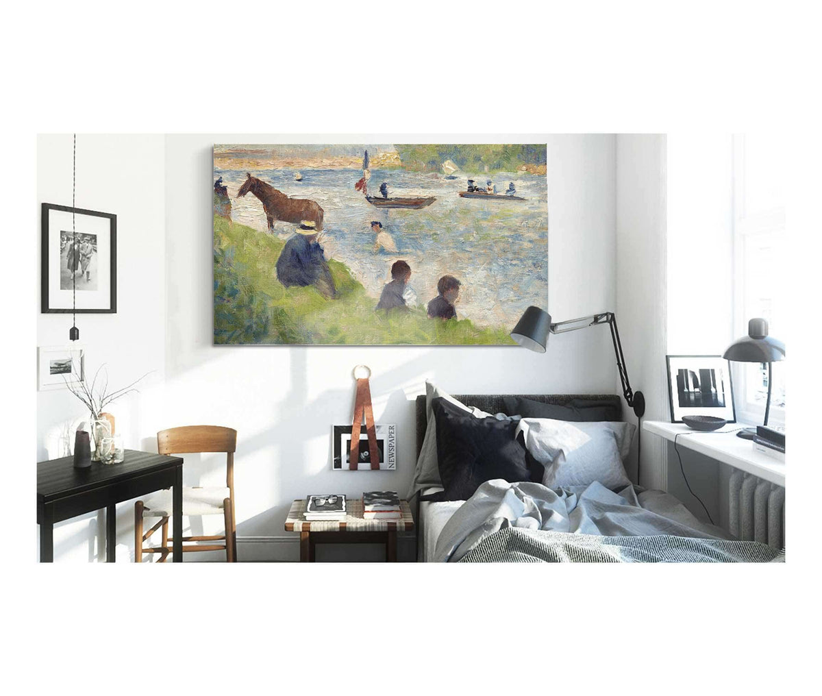 Horse And Boats Study For Bathers At Asnieres  by Georges Seurat