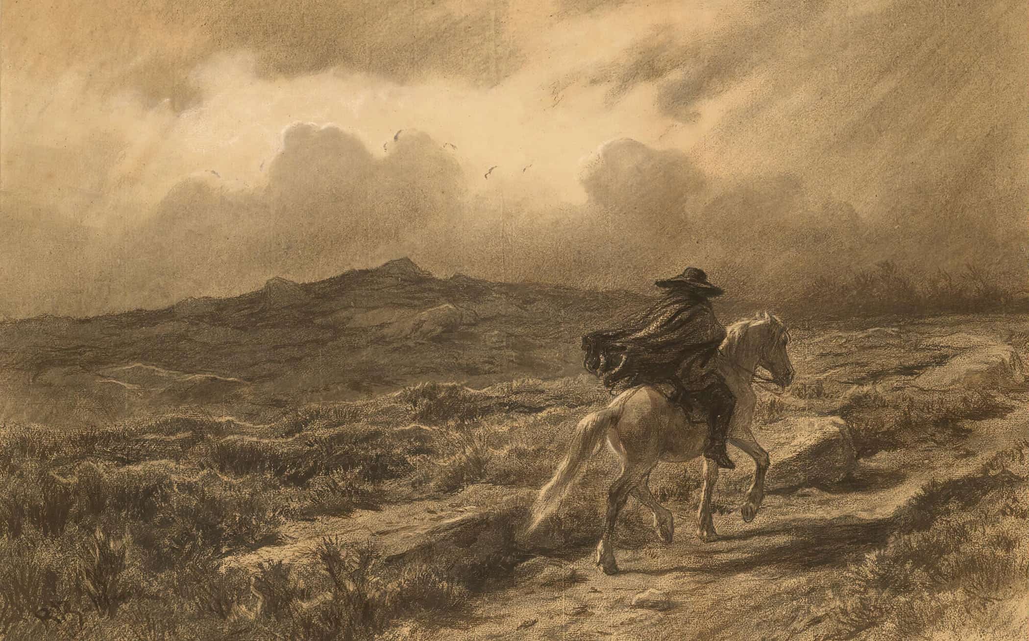 Horse And Rider On The Scottish Highlands The Approaching Storm by Rosa Bonheur