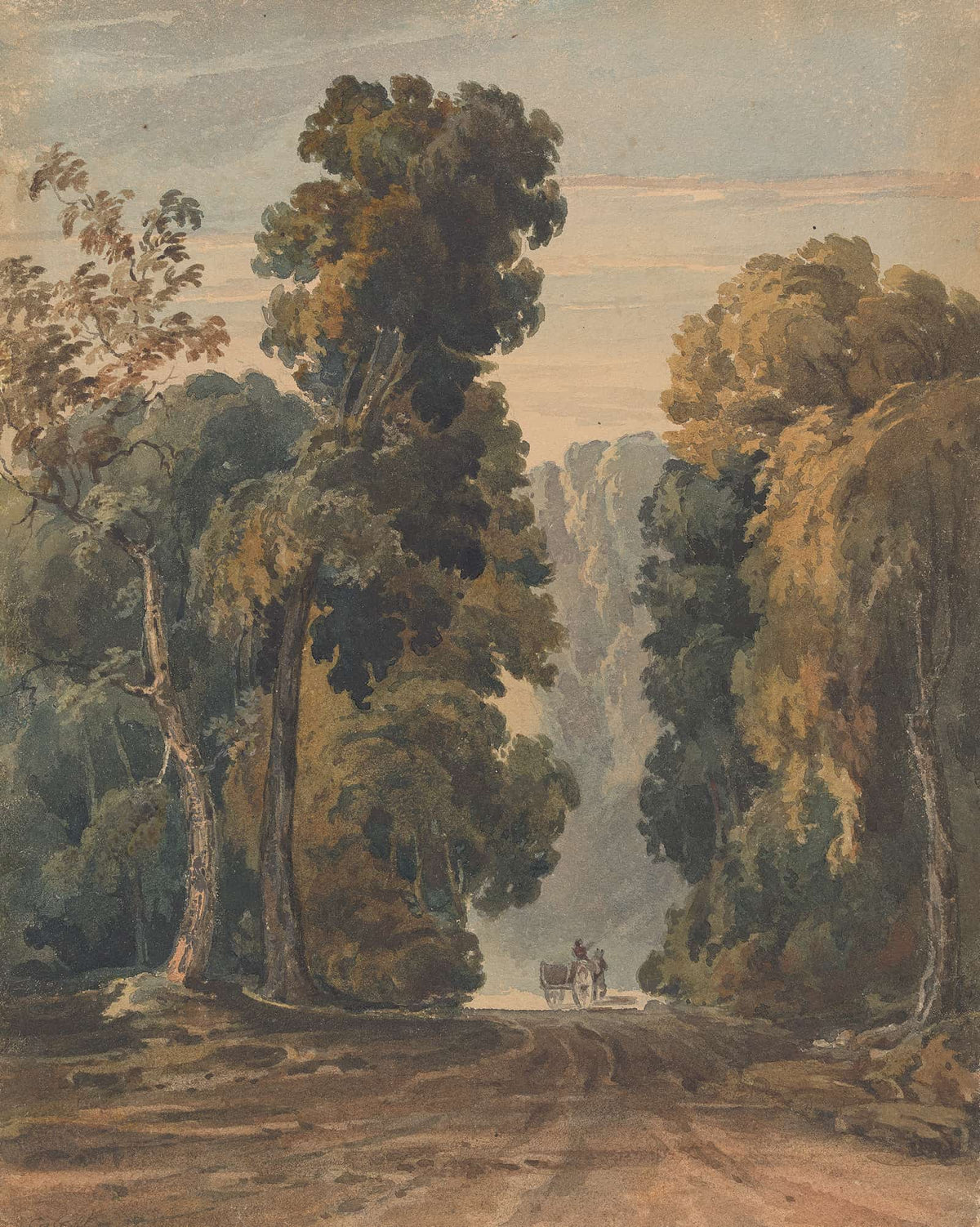 Horse Cart And Driver On Wide Tree Lined Lane by Thomas Sully