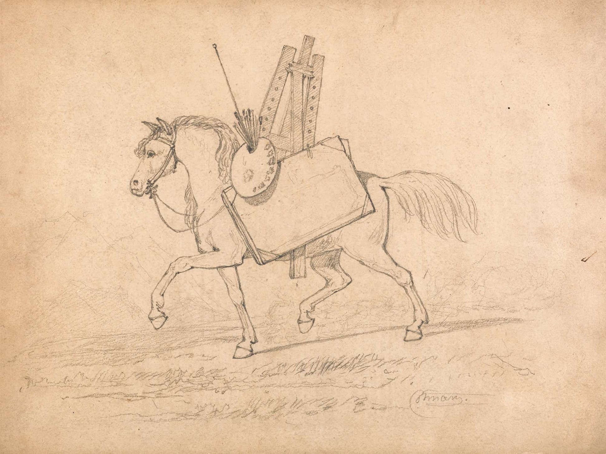 Horse Loaded With Artists Paraphernalia by John Sell Cotman