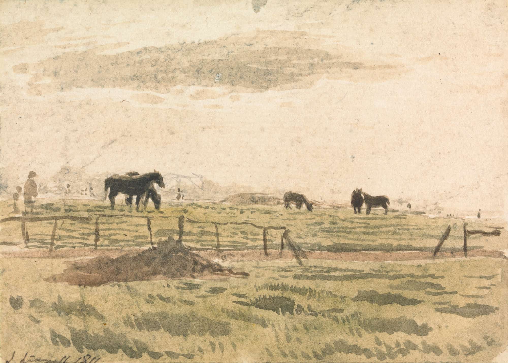 Horses In A Paddock by John Linnell
