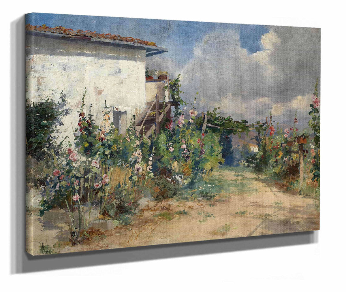 House With Hollyhocks In The Garden Around by Henryk Siemiradzki