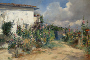 House With Hollyhocks In The Garden Around by Henryk Siemiradzki
