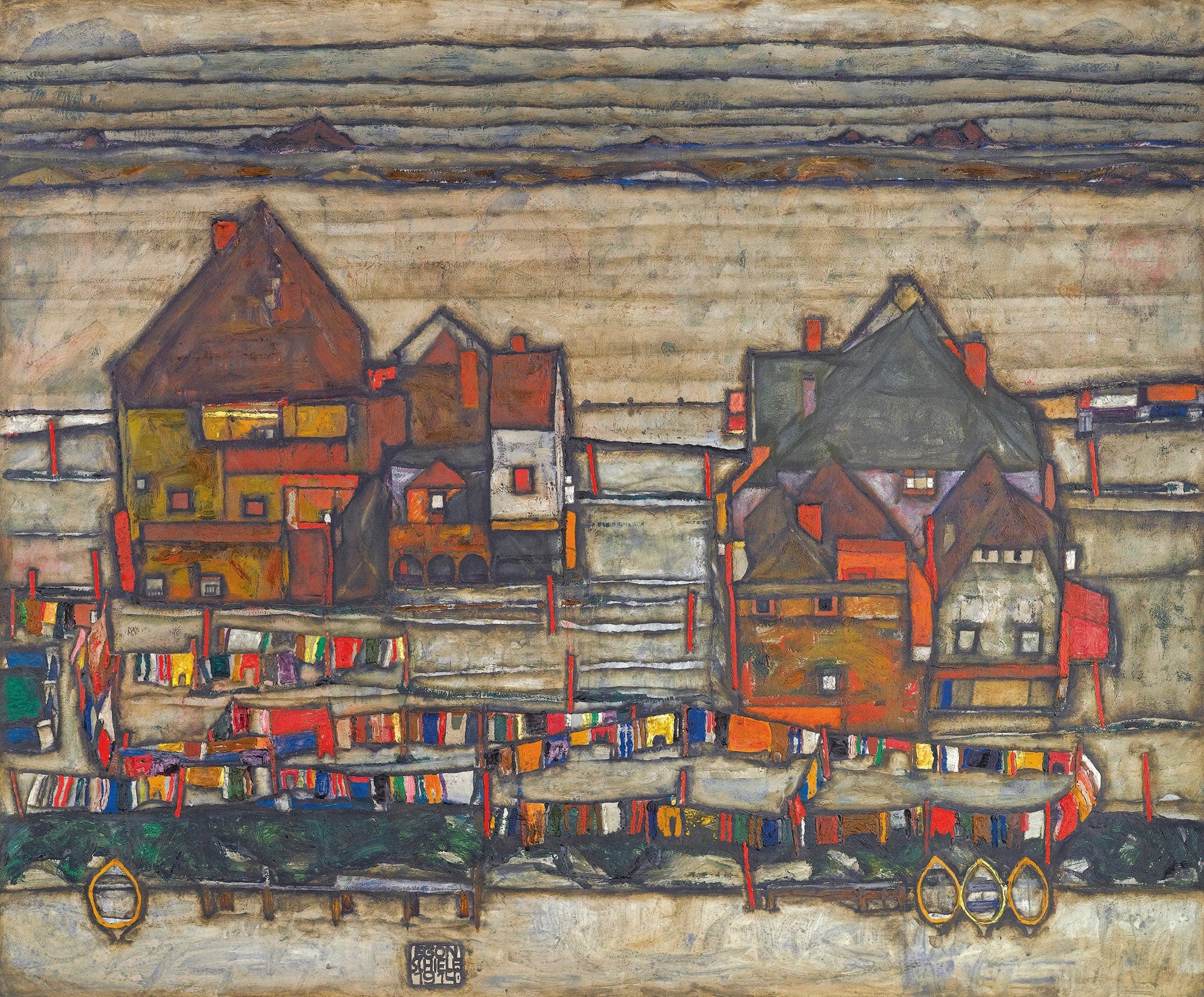 Houses With Laundry Suburb Ii by Egon Schiele