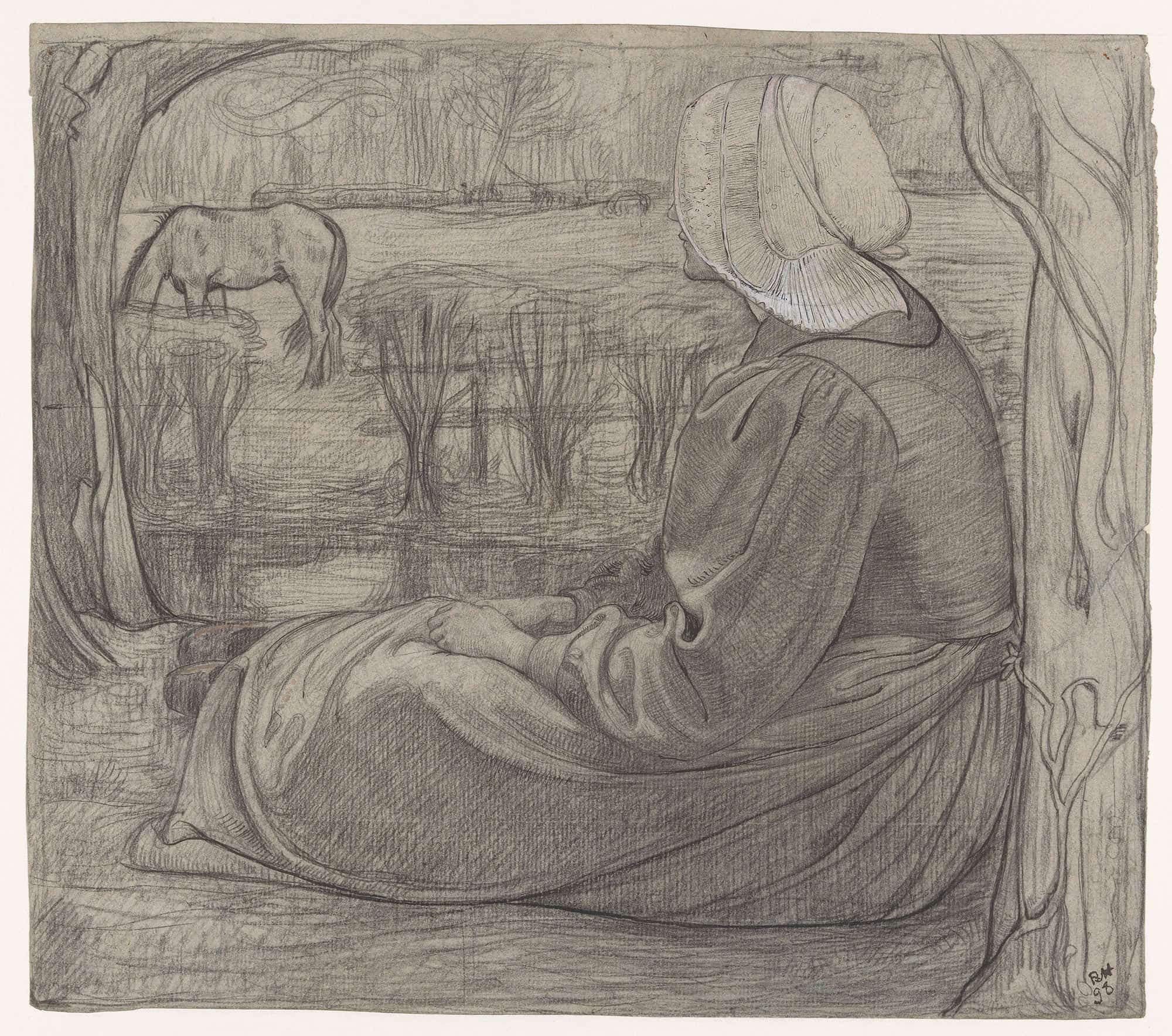 Huizer Vrouw Zittend Aan De Waterkant by Richard Nicolaus Roland Holst