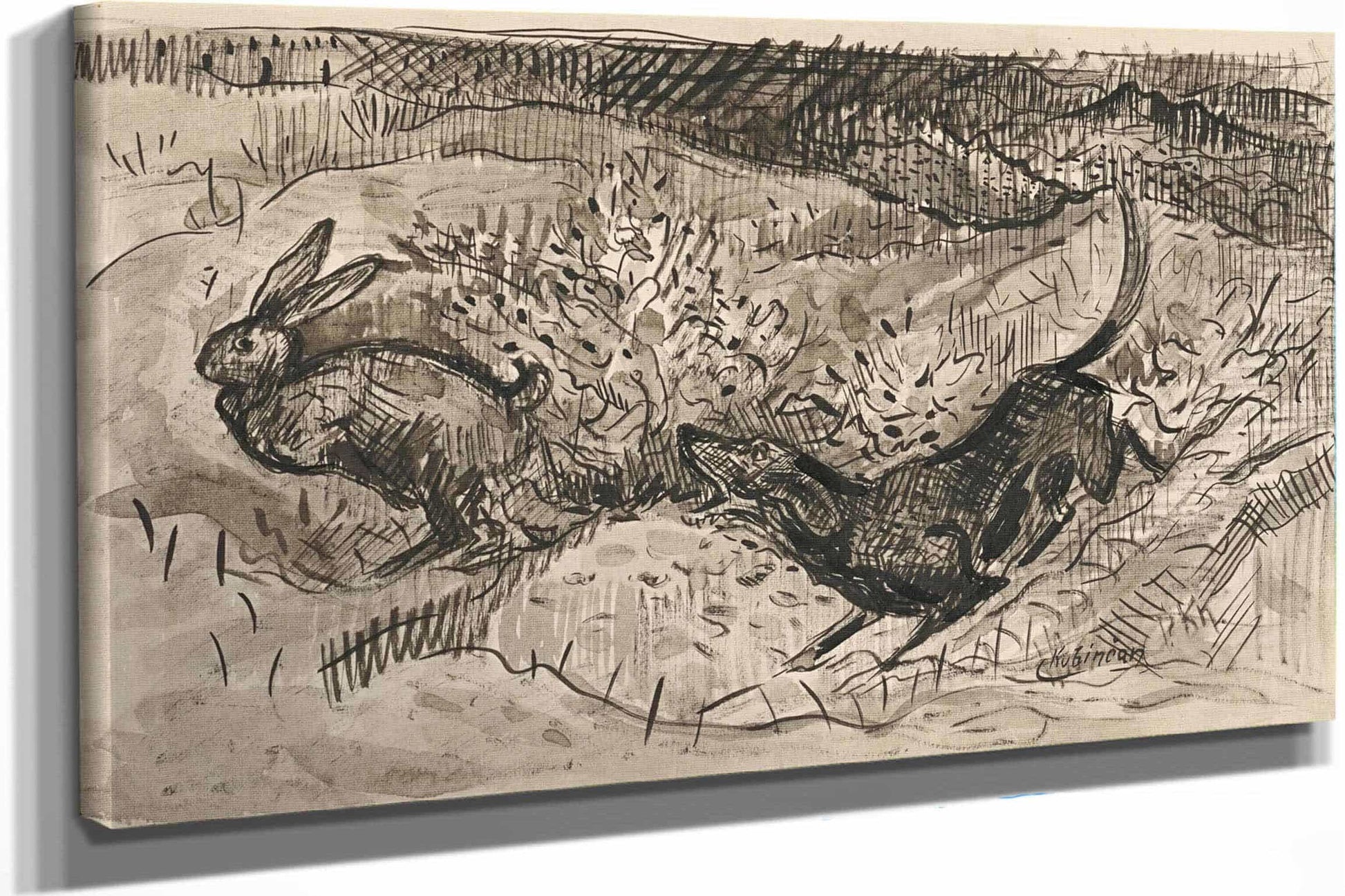 Hunting Scene Hare And Dog by Arnold Peter Weisz Kubincan