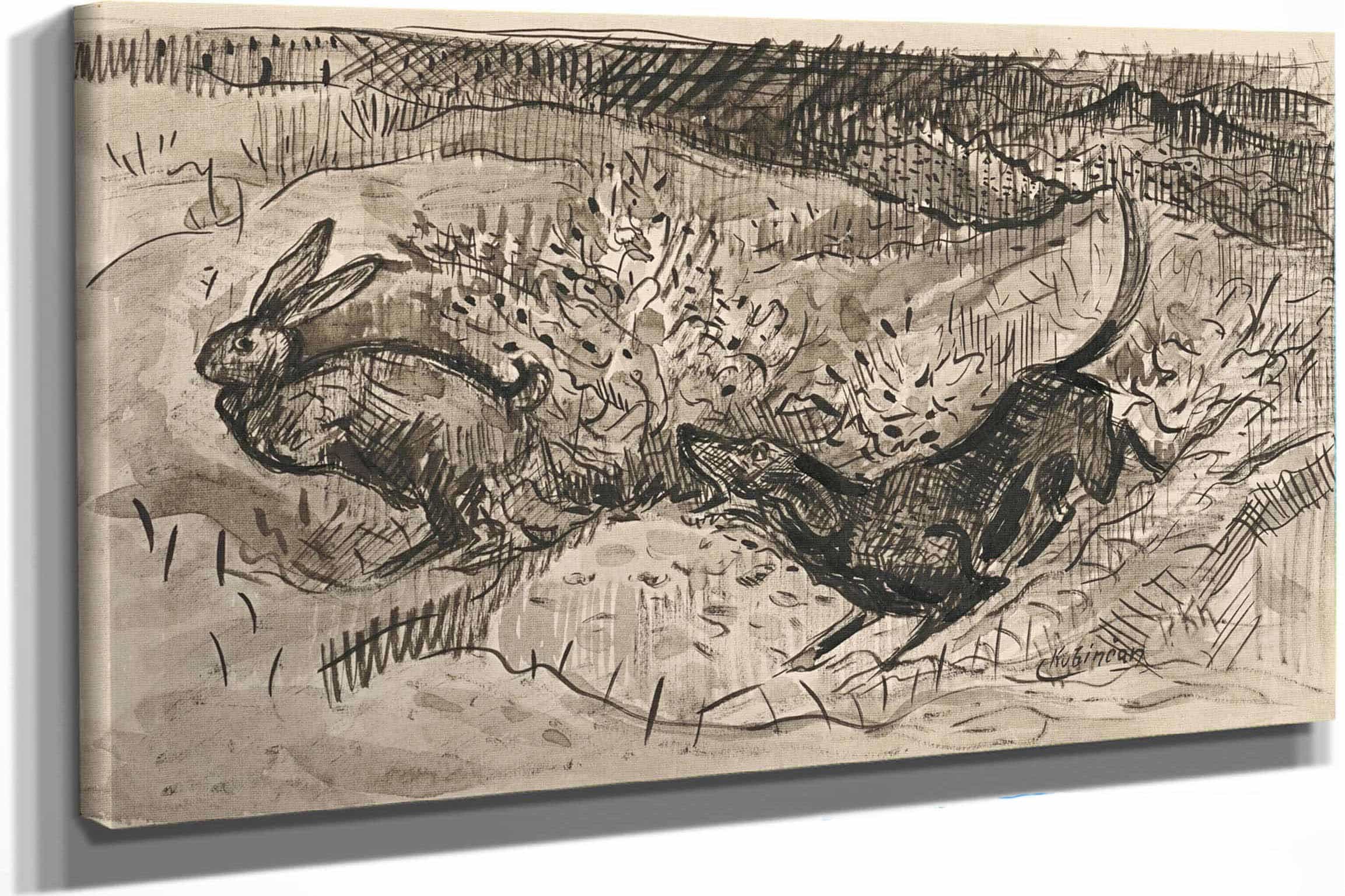 Hunting Scene Hare And Dog by Arnold Peter Weisz Kubincan