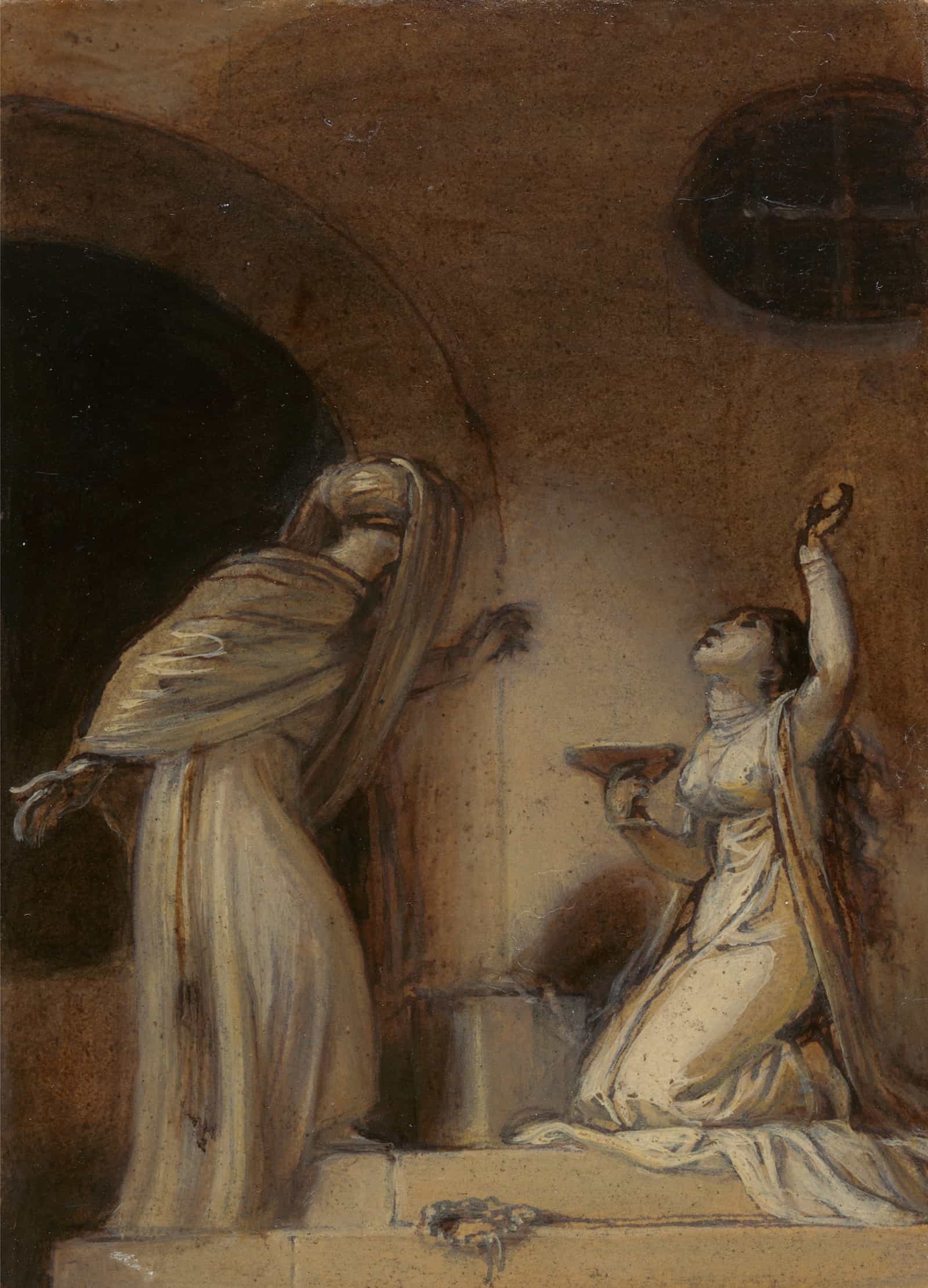 Illustration For An Eastern Romance Possibly The Arabian Nights With Kneeling Female Figure At Right by Robert Smirke