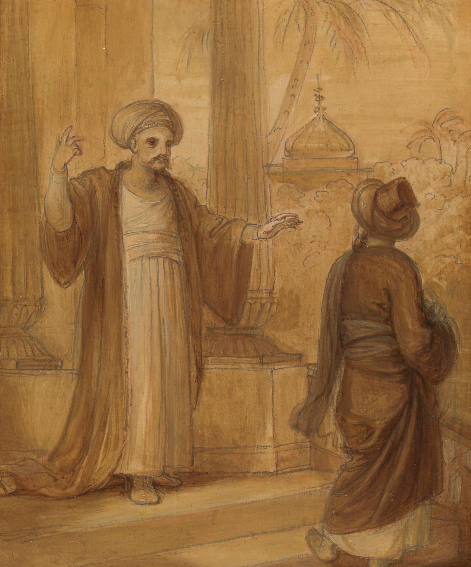 Illustration For An Eastern Romance Possibly The Arabian Nights With Two Male Figures Standing by Robert Smirke