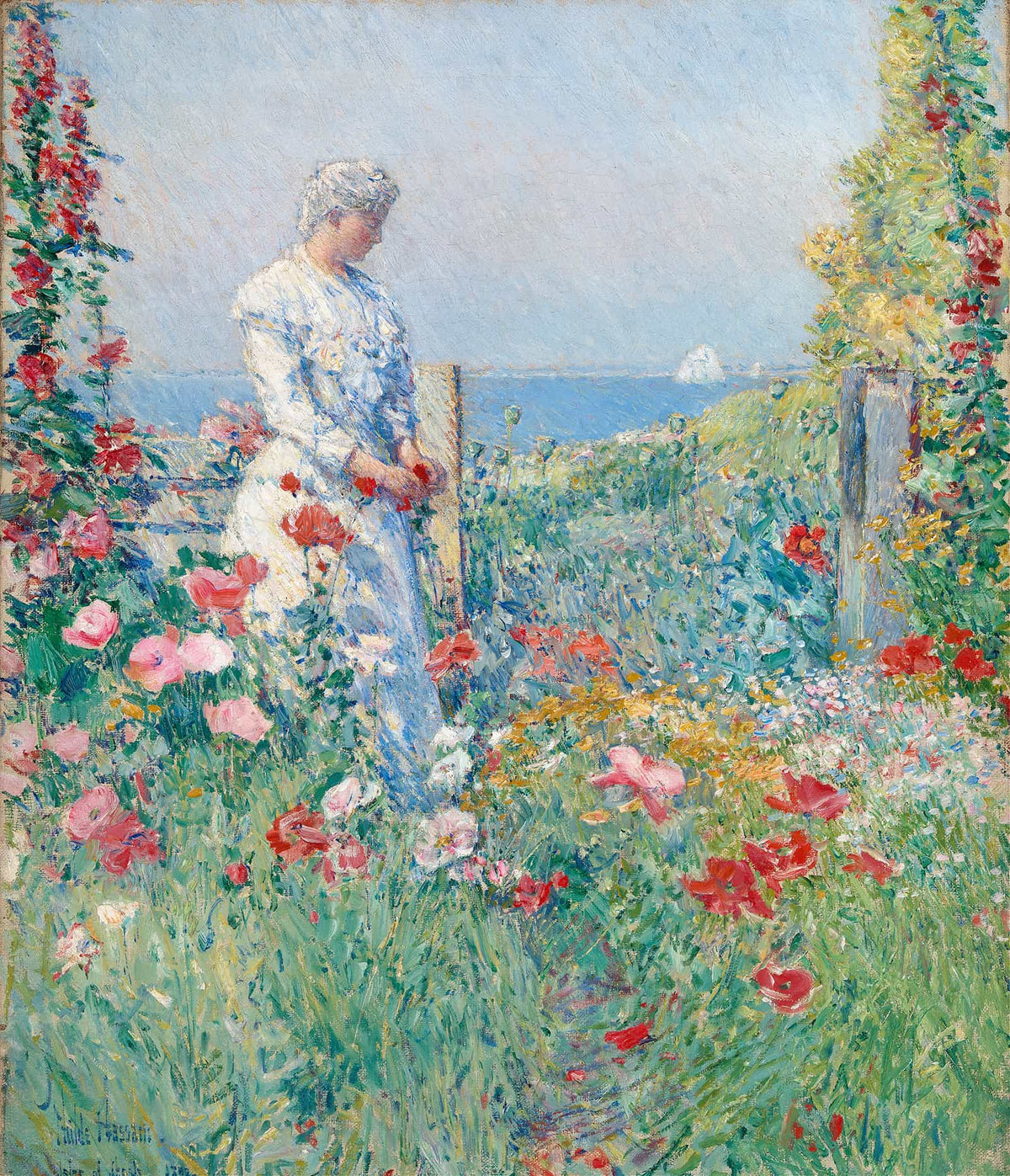 In The Garden Celia Thaxter In Her Garden by Childe Hassam